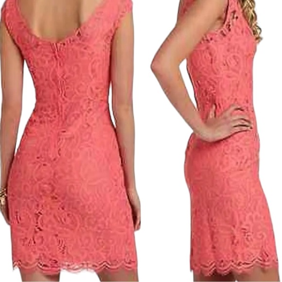 LILLY PULITZER | Rosaline Lace Mini Cocktail Dress | Hot Pink Orange Sheath | 2 - Picture 4 of 12